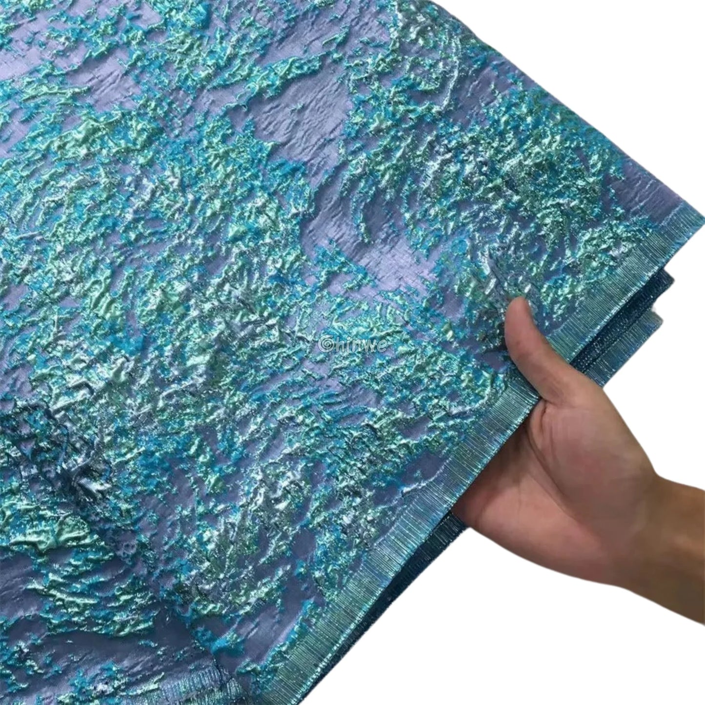 Holographic Crinkle Foil Brocade Fabric – 3D Metallic Texture with Multicolor Reflective Shine