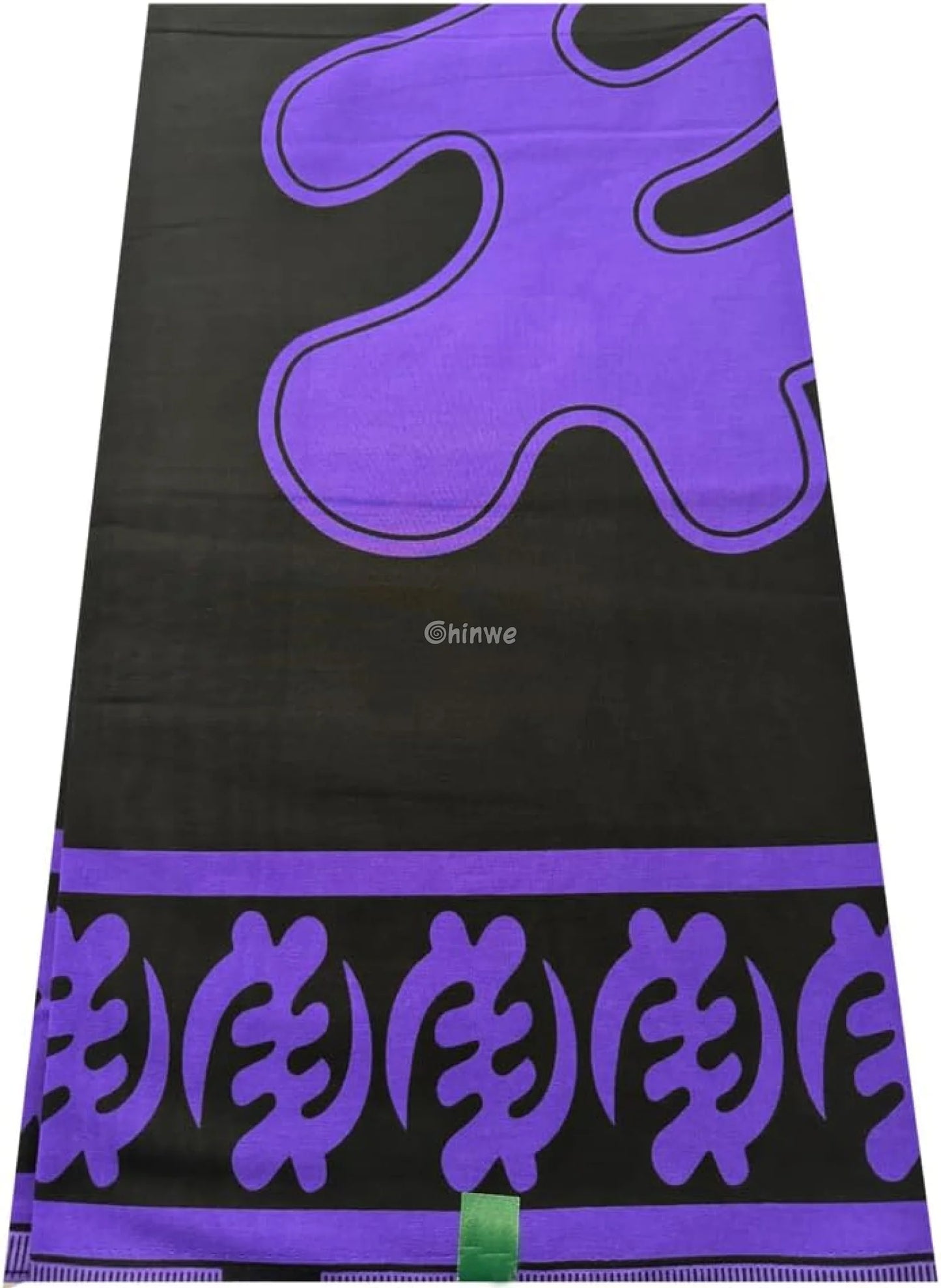 Bold Adinkra Symbol Fabric – Purple Patterns on Black Cotton Wax Print 6 Yards African Wax Print Fabric