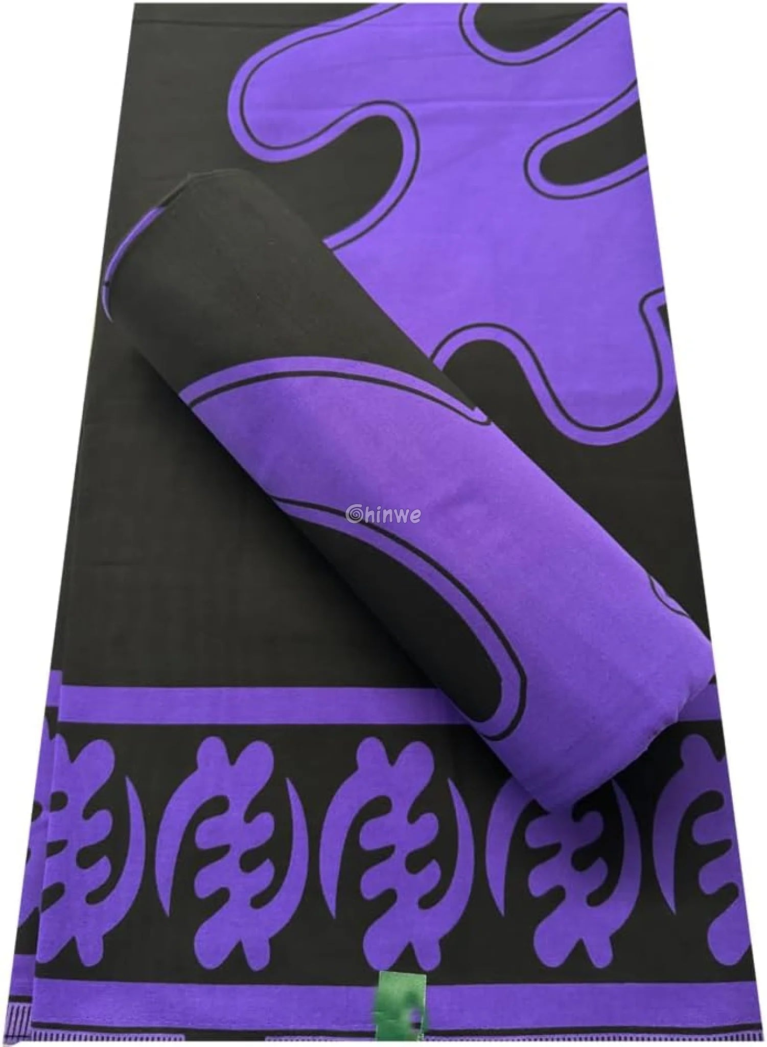 Bold Adinkra Symbol Fabric – Purple Patterns on Black Cotton Wax Print 6 Yards African Wax Print Fabric