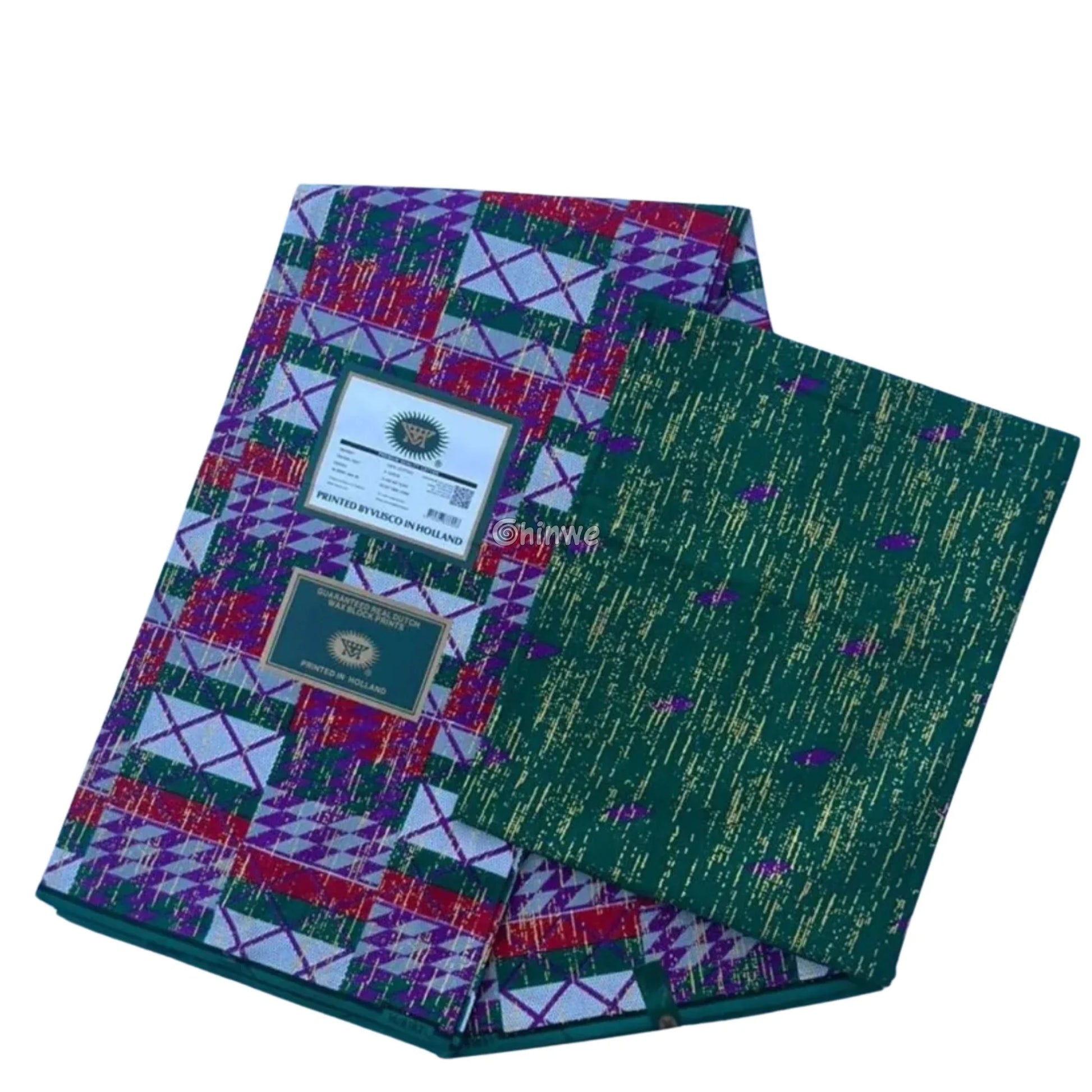Red Green & Purple Kente Brocade with Patchwork Grid Motif and Multicolor Metallic Detailing Festival Grid Kente