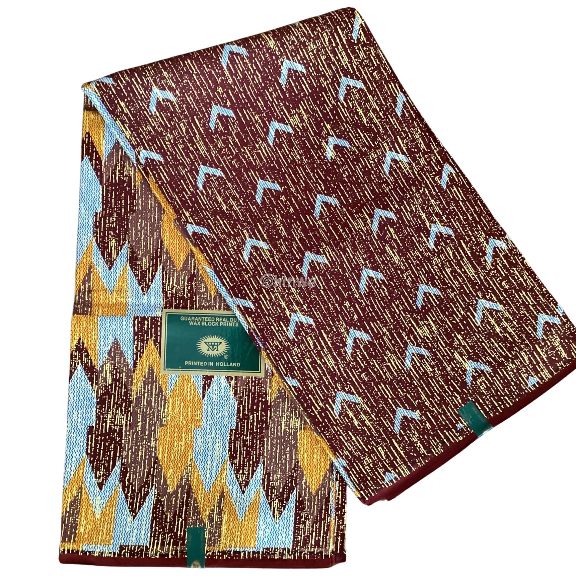 Golden Dusk Ember Kente Brocade Fabric in Cocoa Brown Sky Blue & Gold Metallic Golden Dusk Ember / 6yards African Wax