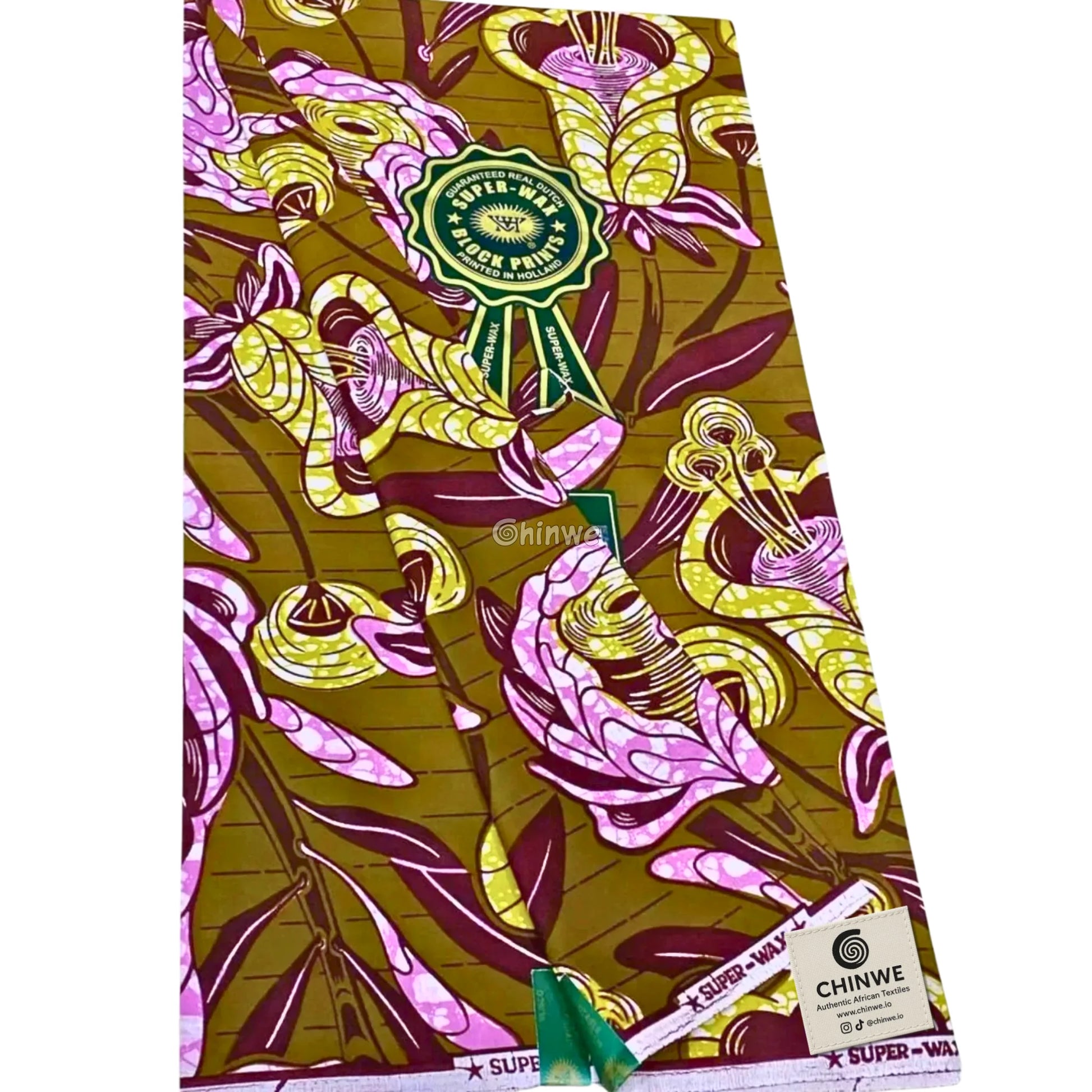 Burnt Sienna Botanical Print with Lilac Roses, Yellow Bell Flowers & Linear Background Pattern