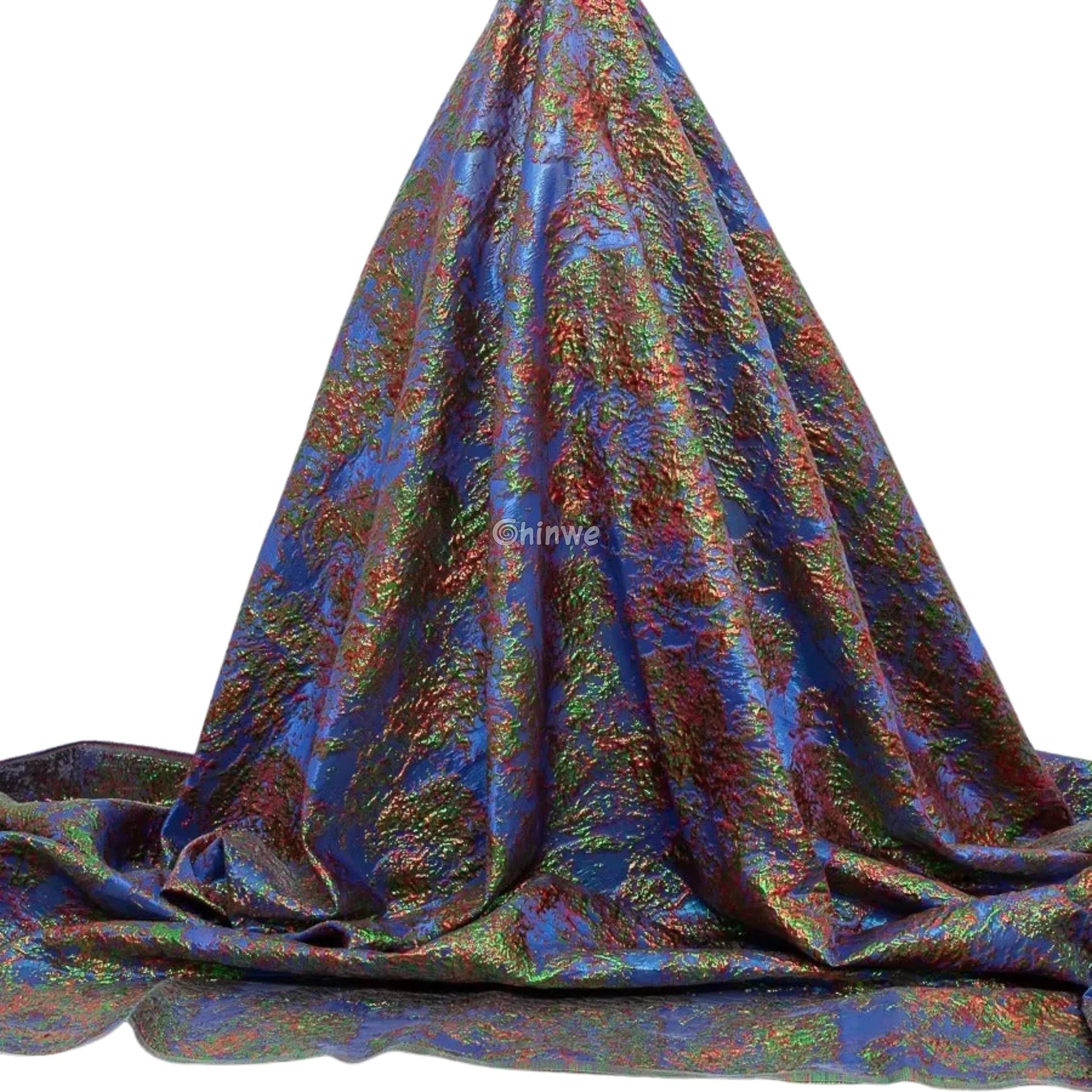 Holographic Crinkle Foil Brocade Fabric – 3D Metallic Texture with Multicolor Reflective Shine