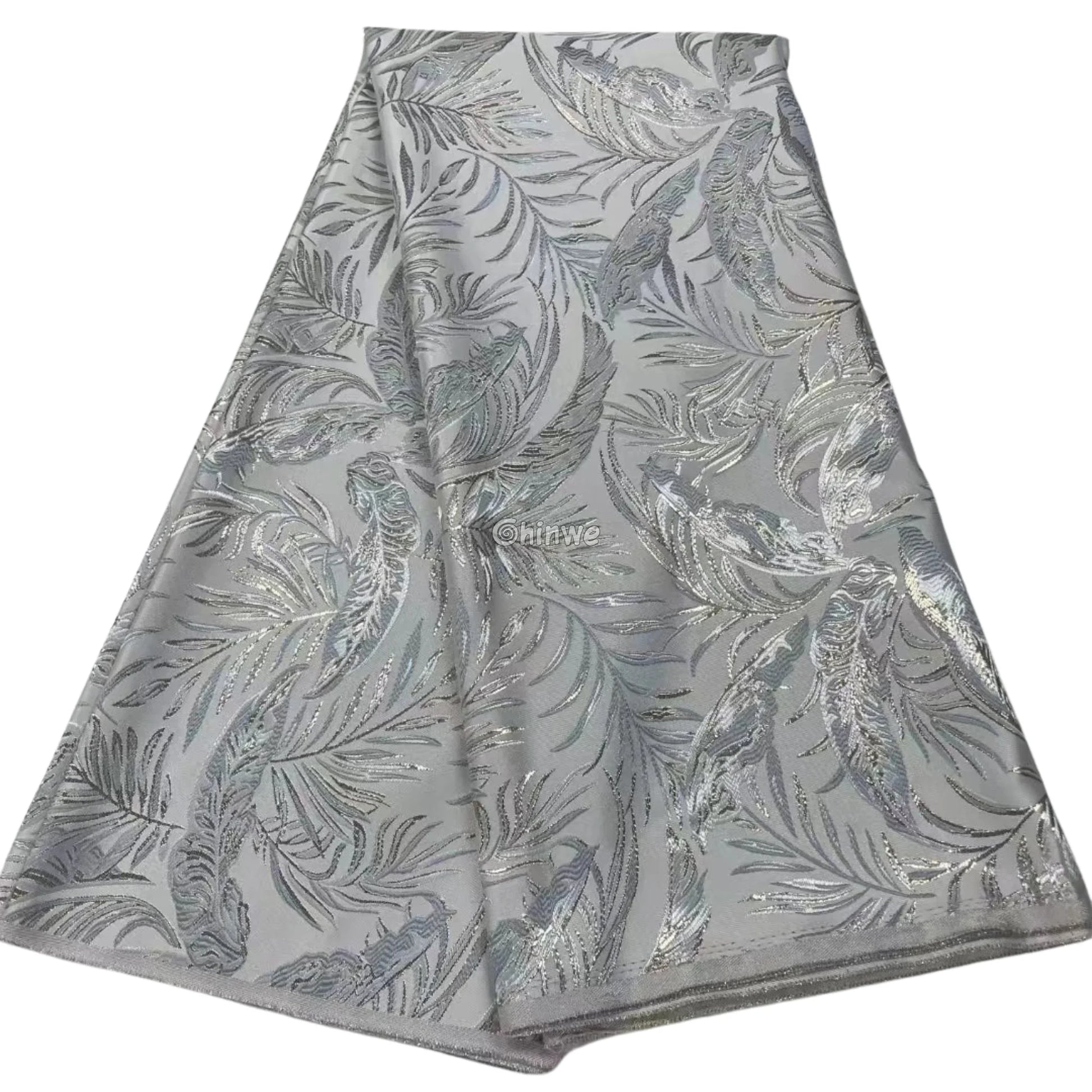 Metallic Jacquard Brocade with Shimmer Leaf Palm Motif and Raised Texture in 6 Color Variants - African Wax Print Fabric