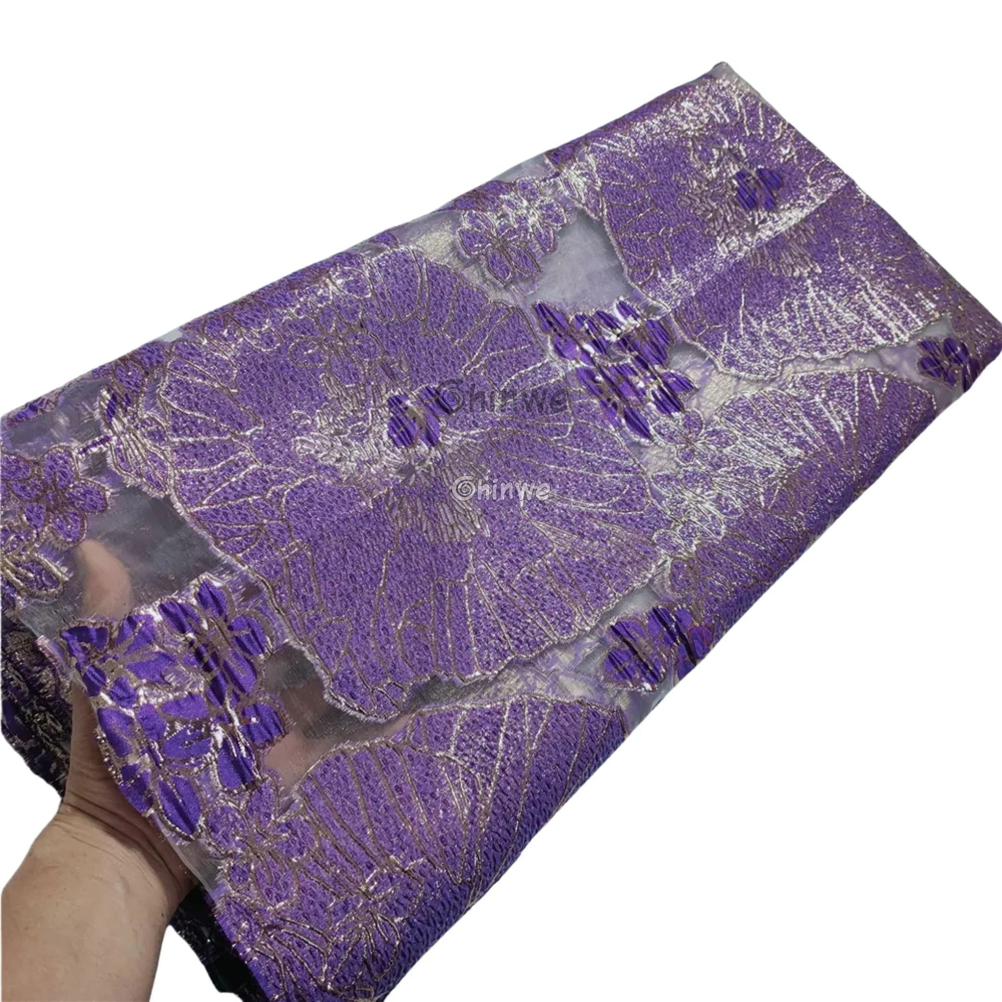 Jacquard Brocade Embroidered Floral Lace Fabric with Metallic Sheen on Sheer Mesh Base