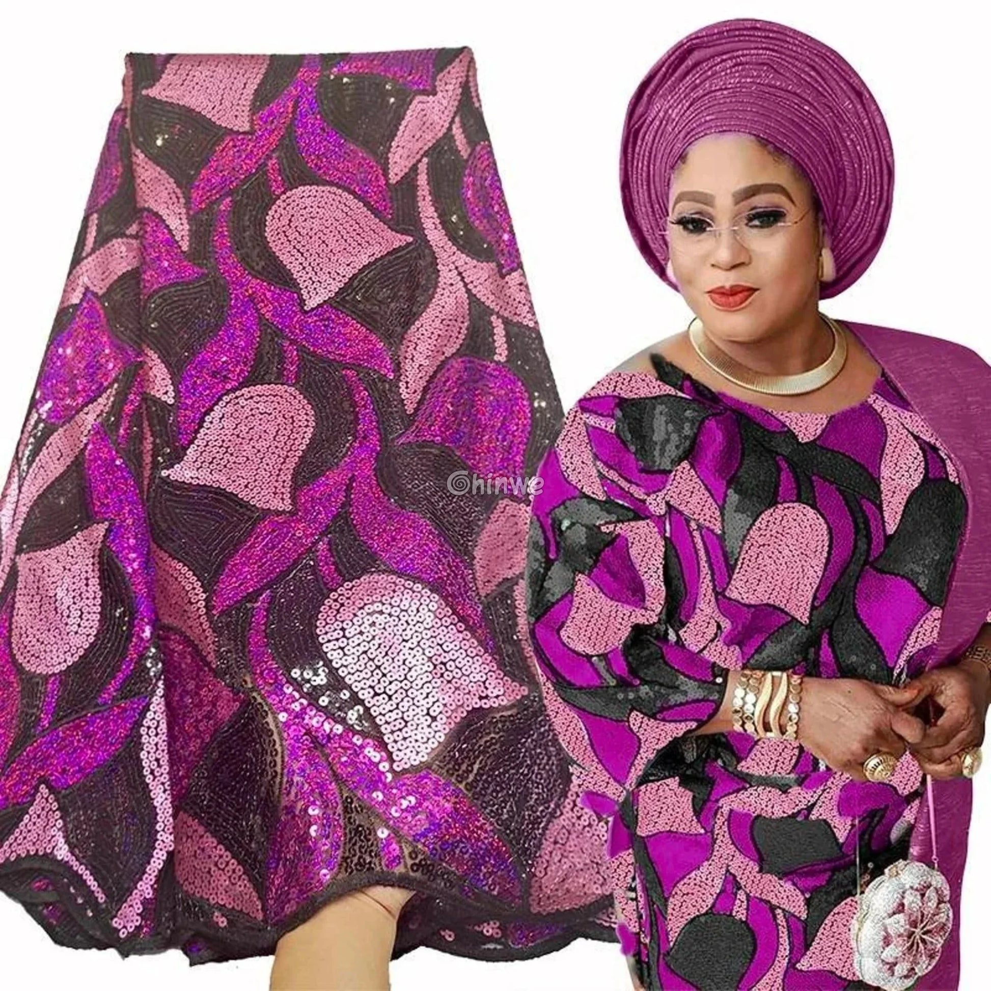 Sheer Mesh Tulip Petal Sequin Lace Print Fabric with Overlapping Curved Petal Appliqués Lace