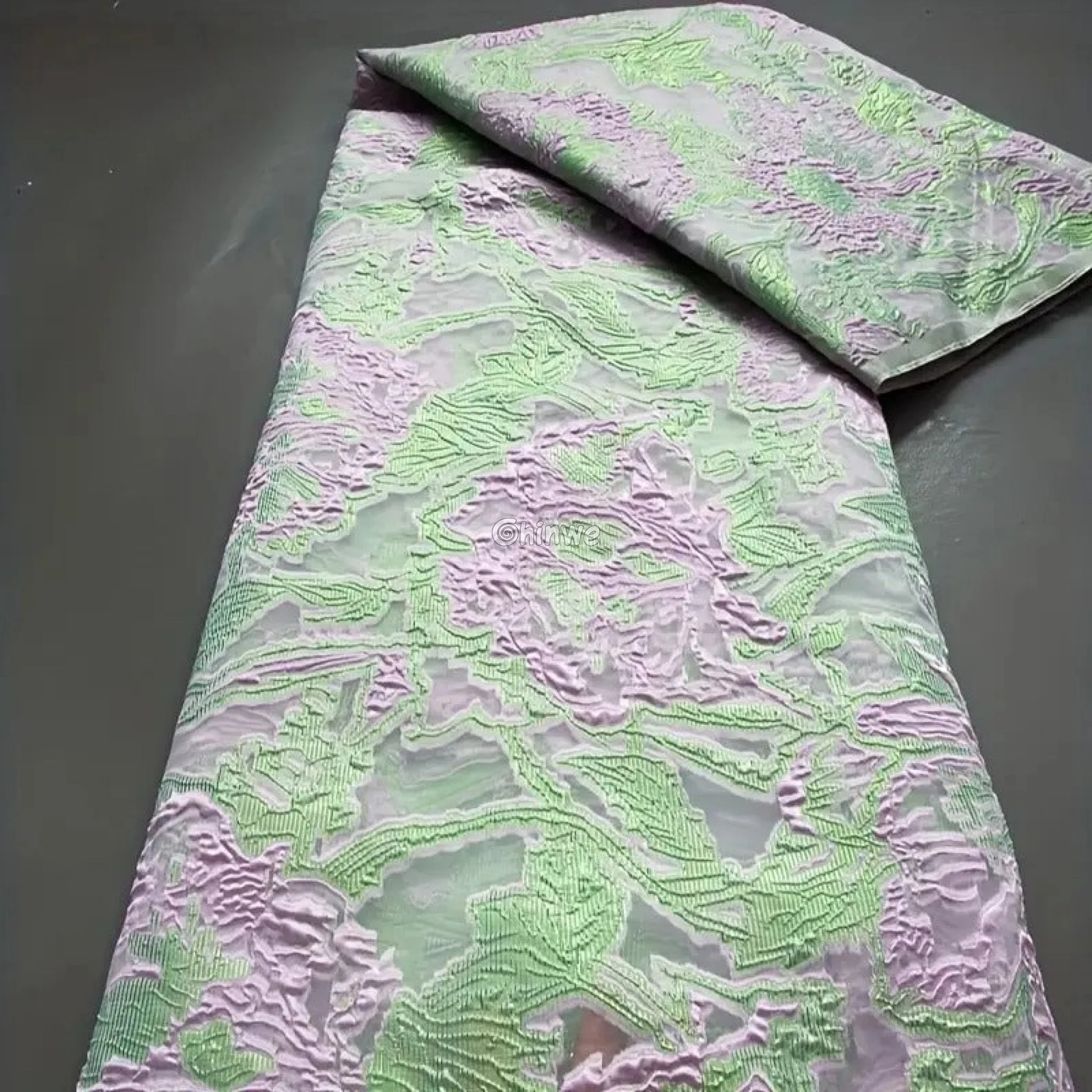 Textured Damask & Brocade Lace Fabric with Raised Floral Motif and Metallic Sheen Gradient Lace