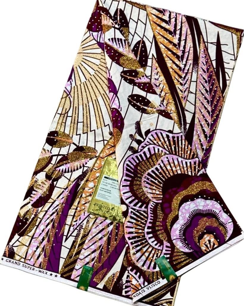 Tan Magenta Peacock Fan Flash Gold Wax Print