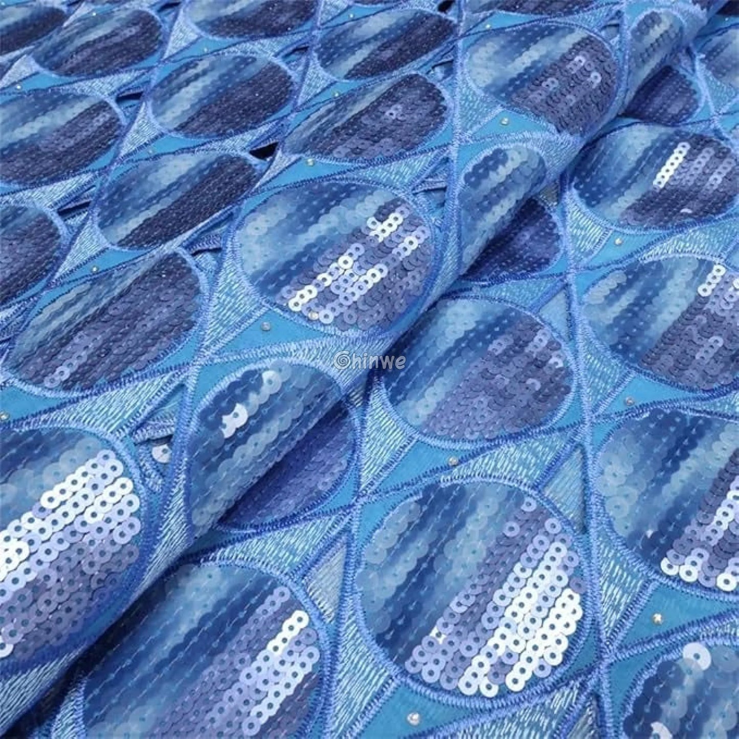 Embroidered Sequined Rose Pink & Champagne Circle Lattice Mesh Print Fabric Lace