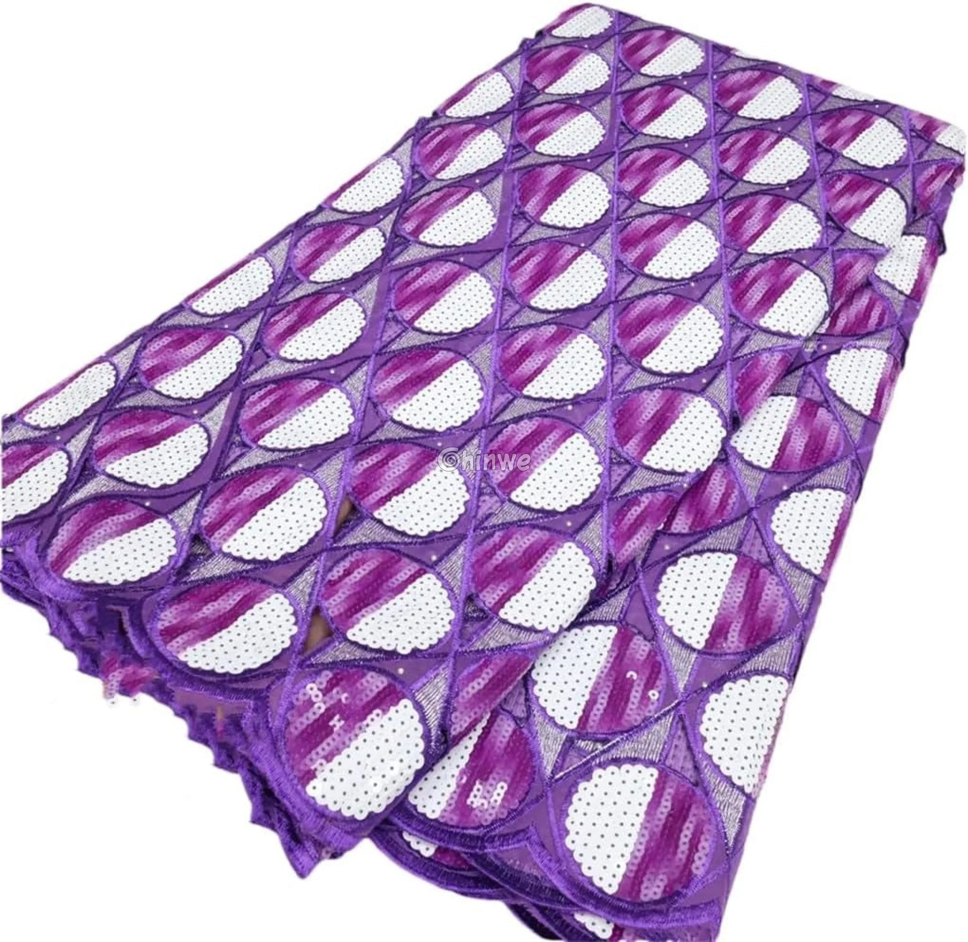 Embroidered Sequined Rose Pink & Champagne Circle Lattice Mesh Print Fabric Lace