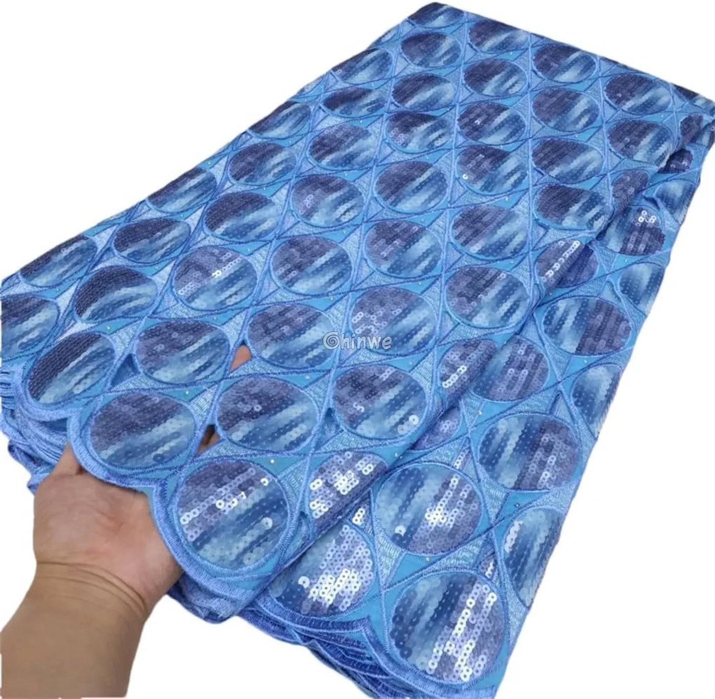 Embroidered Sequined Rose Pink & Champagne Circle Lattice Mesh Print Fabric Lace