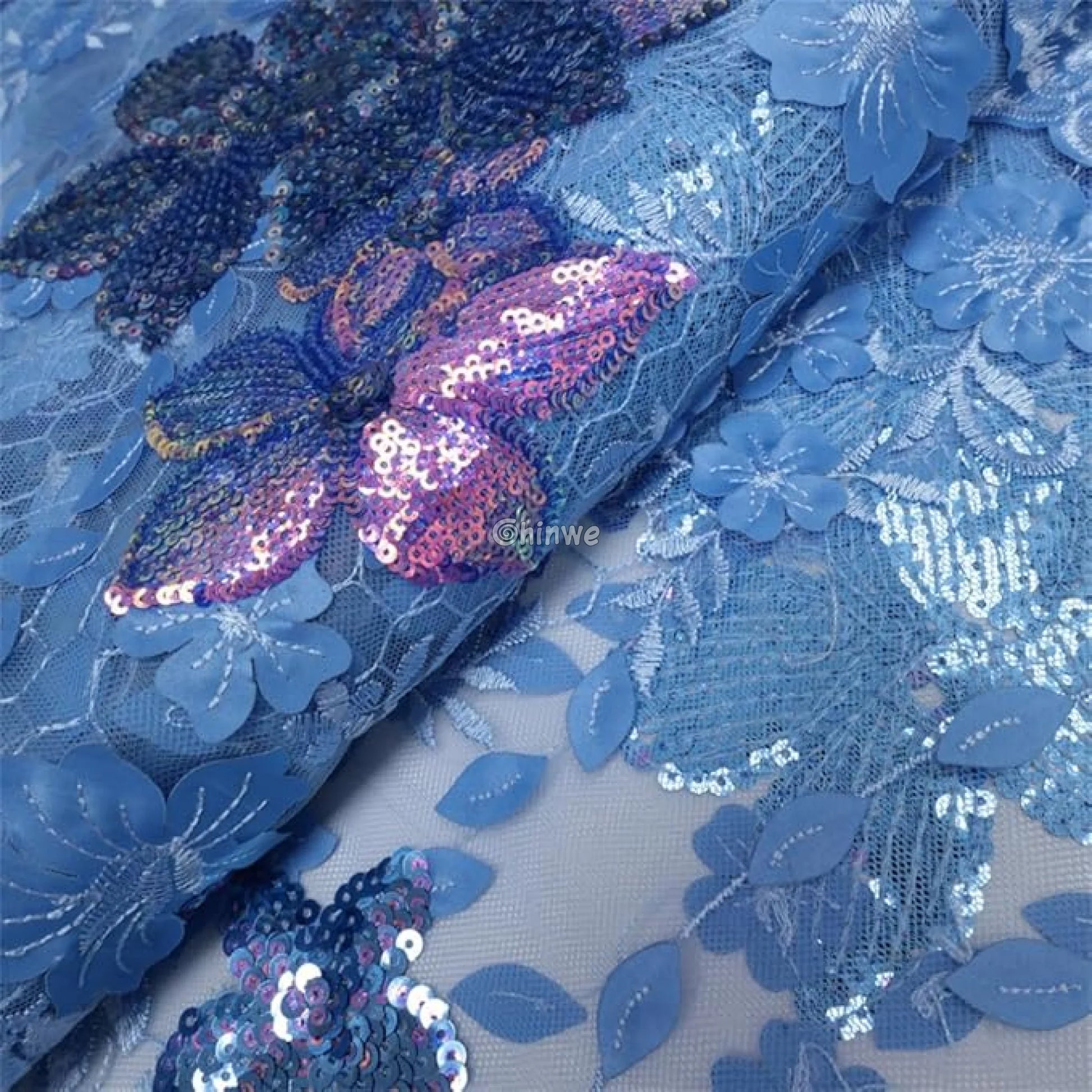 Embroidered 3D Sequin Lace Fabric with Floral Appliqué on Soft Tulle Mesh for Couture Sewing Projects Lace
