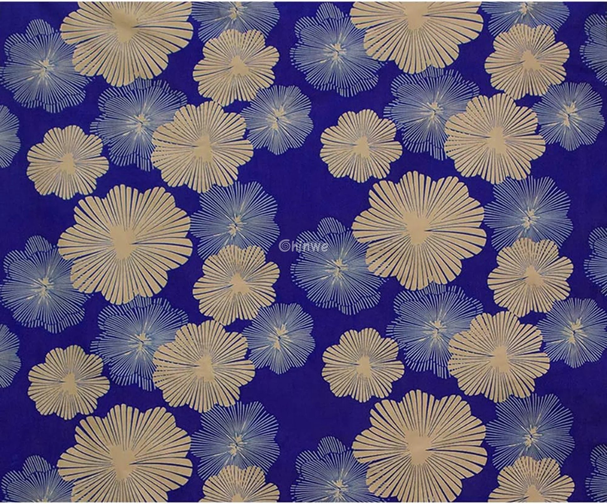 Floral Blue and Beige Ankara Wax Print Fabric with Radiating Flower Design African Wax Print Fabric