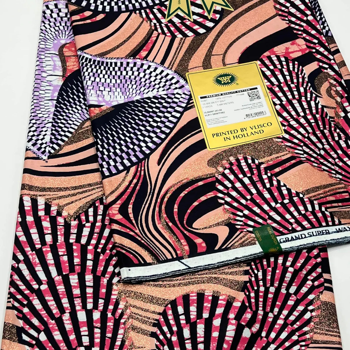 Tan Magenta Peacock Fan Flash Gold Wax Print