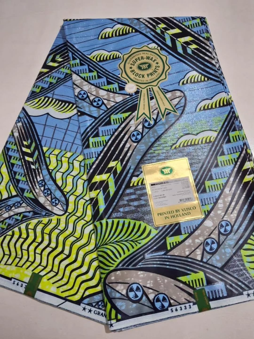 Turquoise Lime Zigzag Flash Gold Wax Print