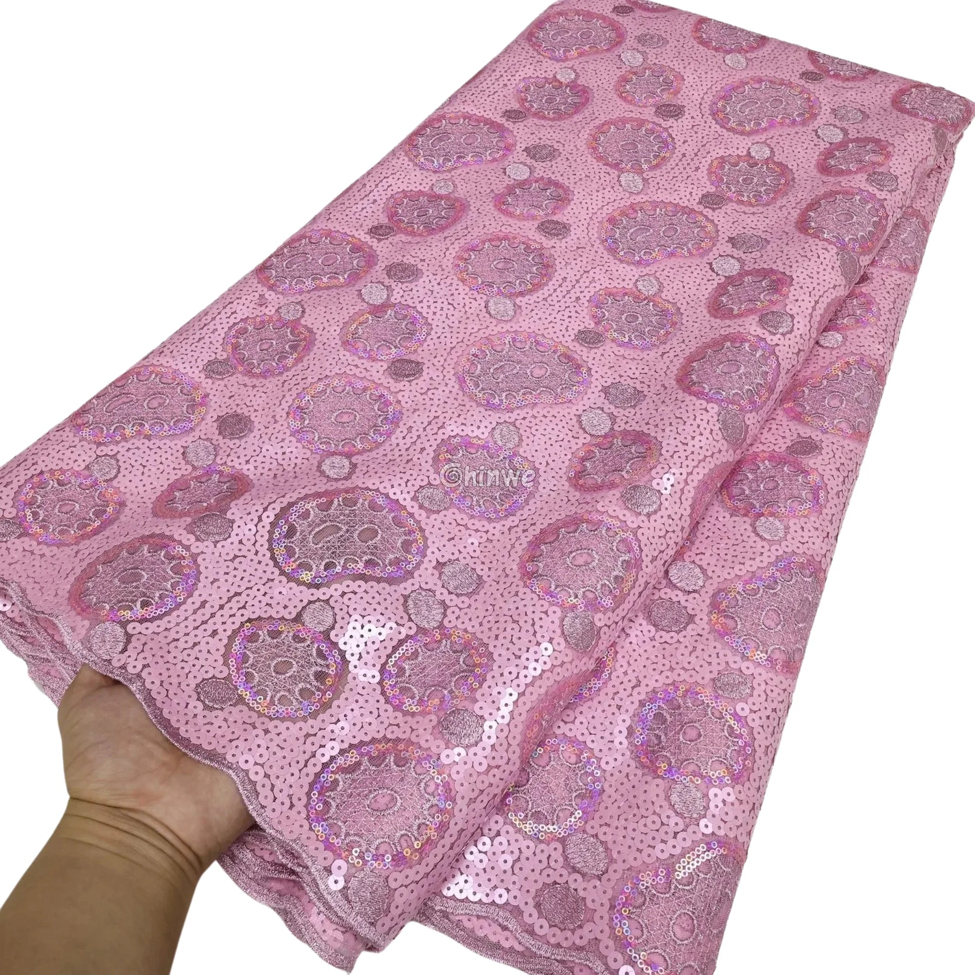 Sheer Sequined Stretch Lace Geometric Circle & Medallion Embroidered Print Fabric Lace