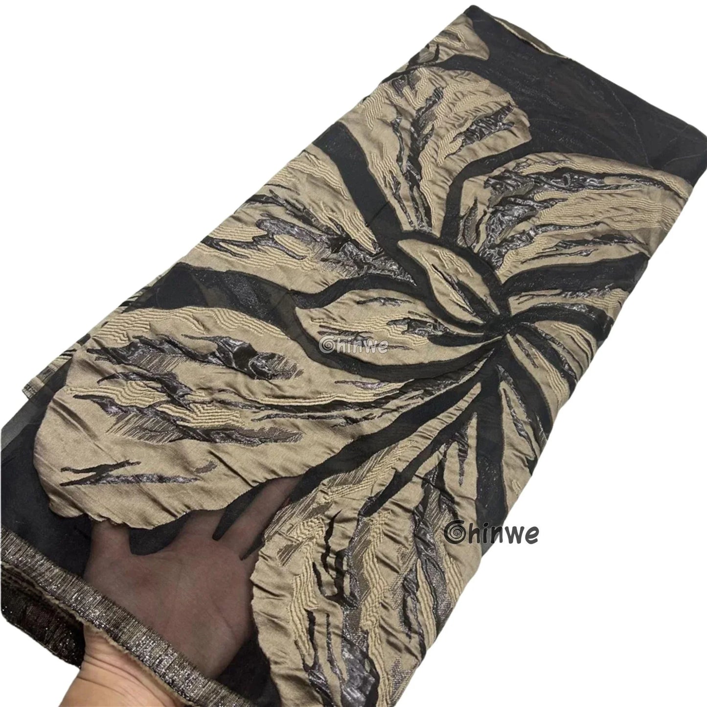 Metallic jacquard brocade with floral embossing and lustrous sheen in multi-tone blossom motif