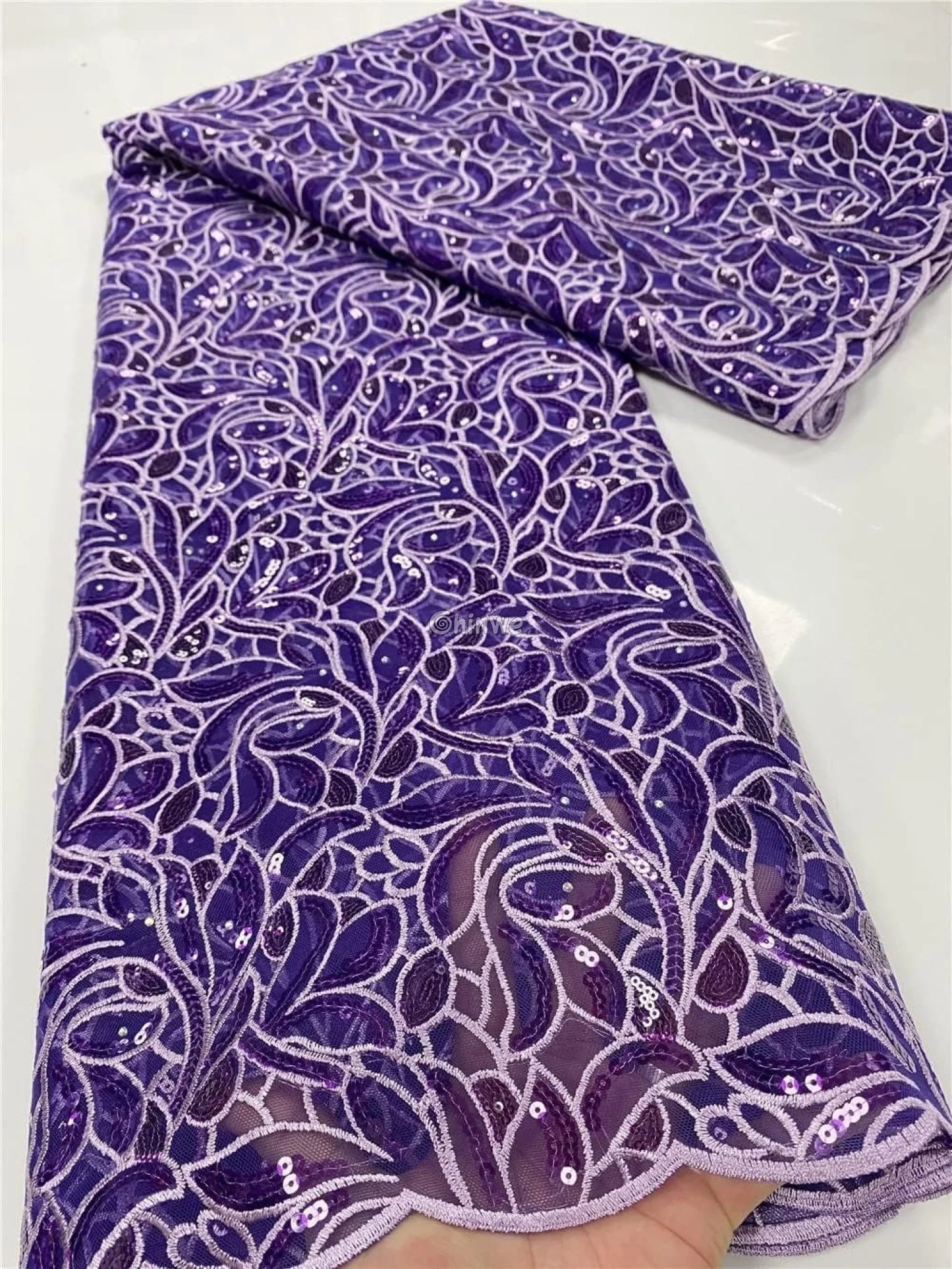 Emerald & Midnight Black Sequined & Embroidered Leaf & Vine Appliqué Mesh Print Fabric Lace