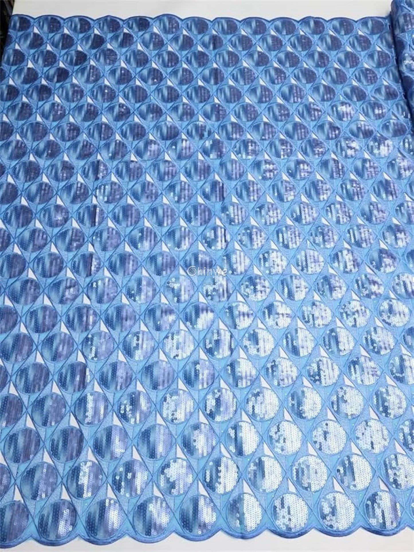 Embroidered Sequined Rose Pink & Champagne Circle Lattice Mesh Print Fabric Lace