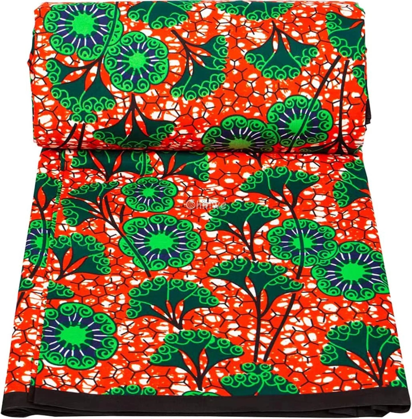 Red and Green Floral African Wax Print Fabric African Wax Print Fabric