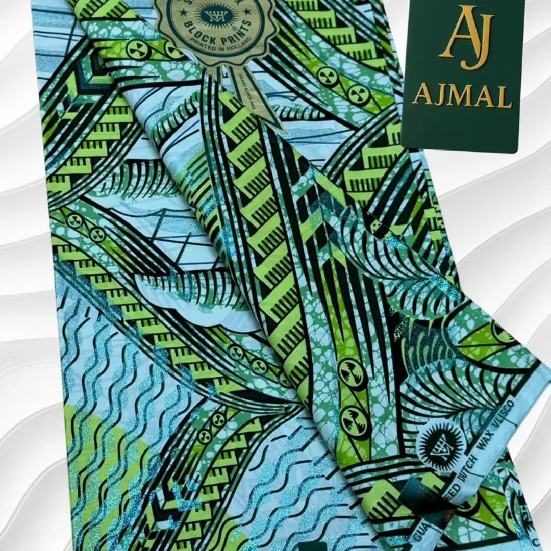 Turquoise Lime Zigzag Flash Gold Wax Print