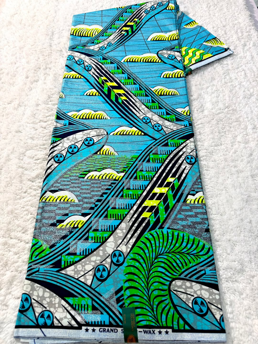 Turquoise Lime Zigzag Flash Gold Wax Print
