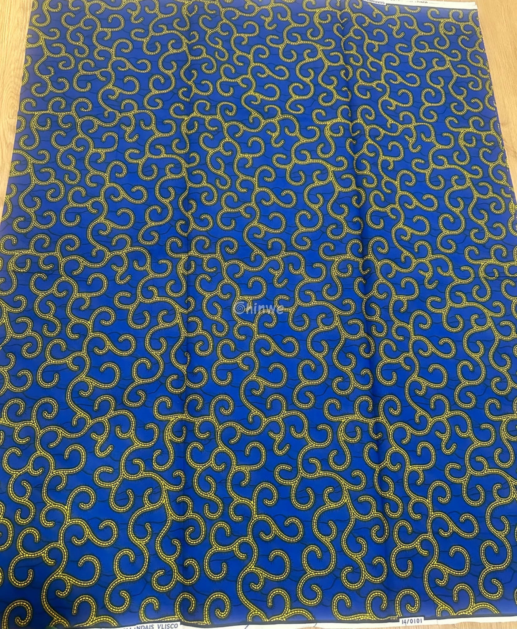 Bold Blue Ankara Fabric with Gold Swirl Patterns 6 Yards African Wax Print Fabric
