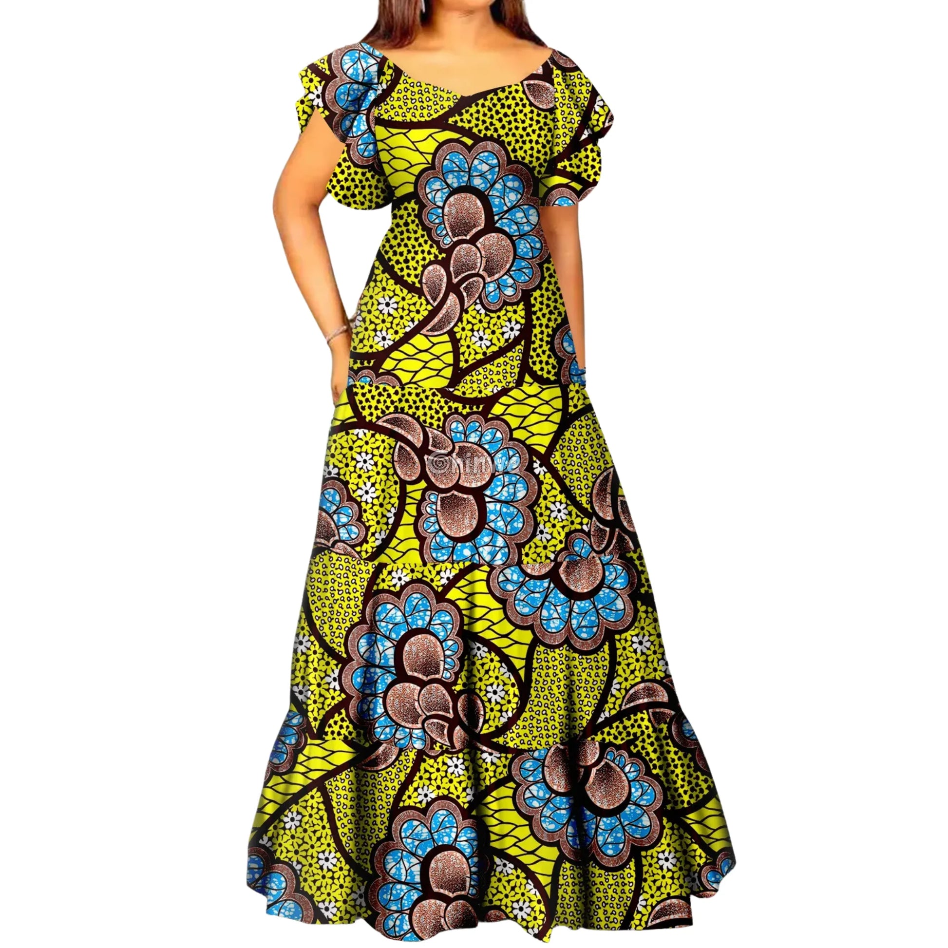 Palm Season High Waist Maxi Dress with Short Sleeves - Women’s Clothing