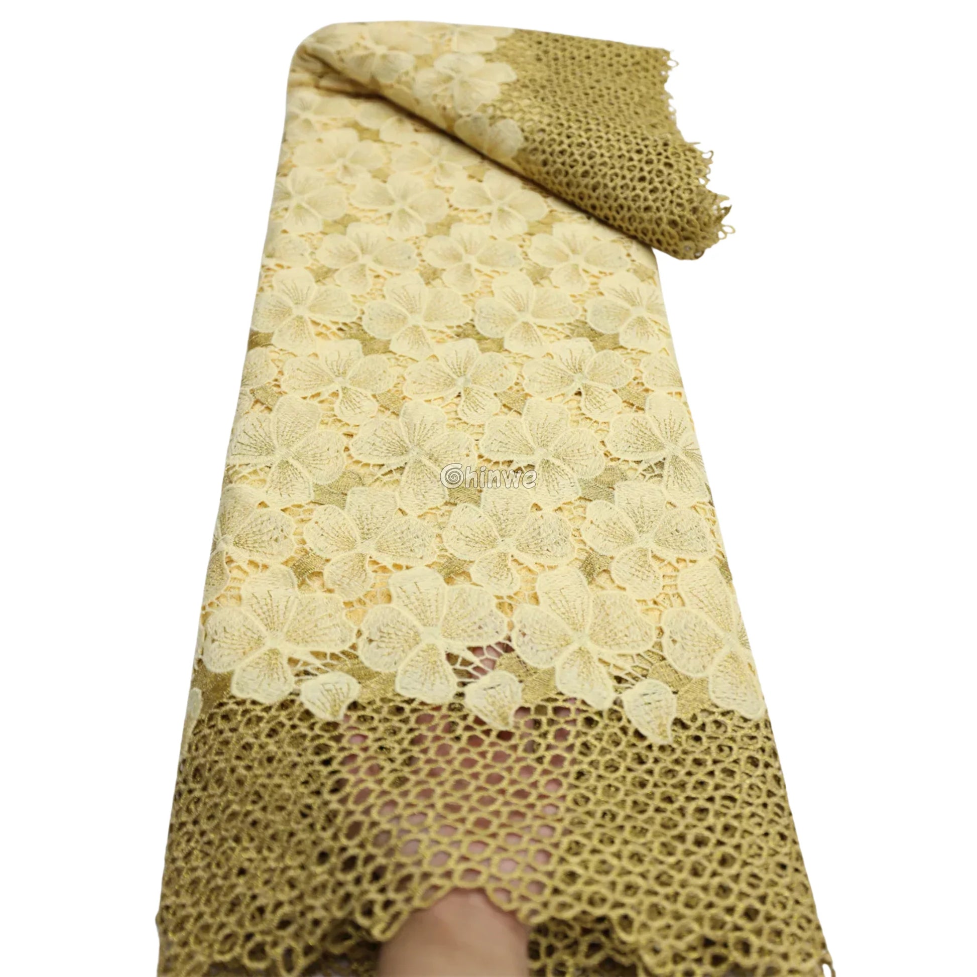 Multicolor & Metallic Corded Guipure Lace Fabric Featuring Embroidered Blossom Motifs & Sequin Accents Champagne & Gold