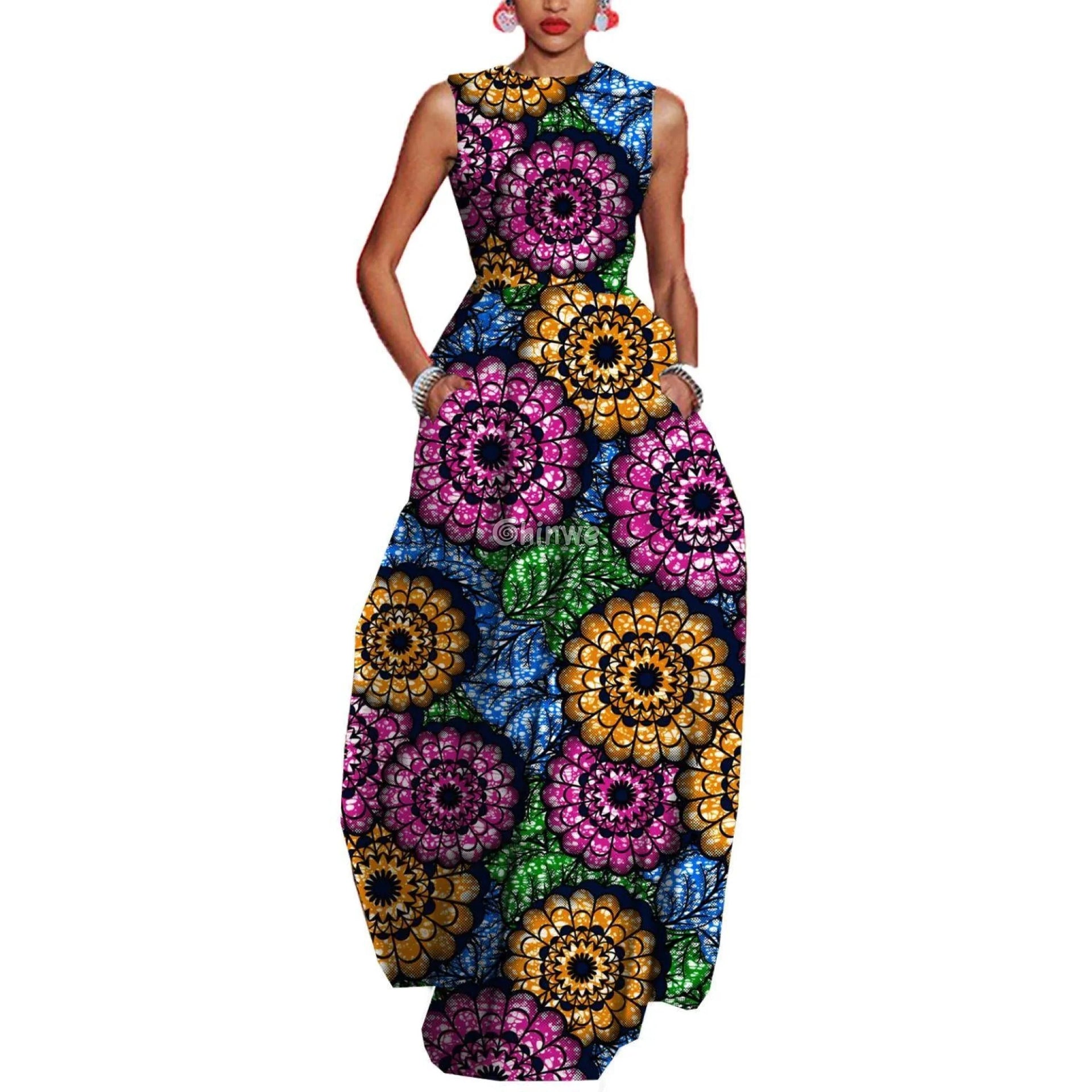 African Ankara Maxi Dress - Sleeveless Party Dress for Women