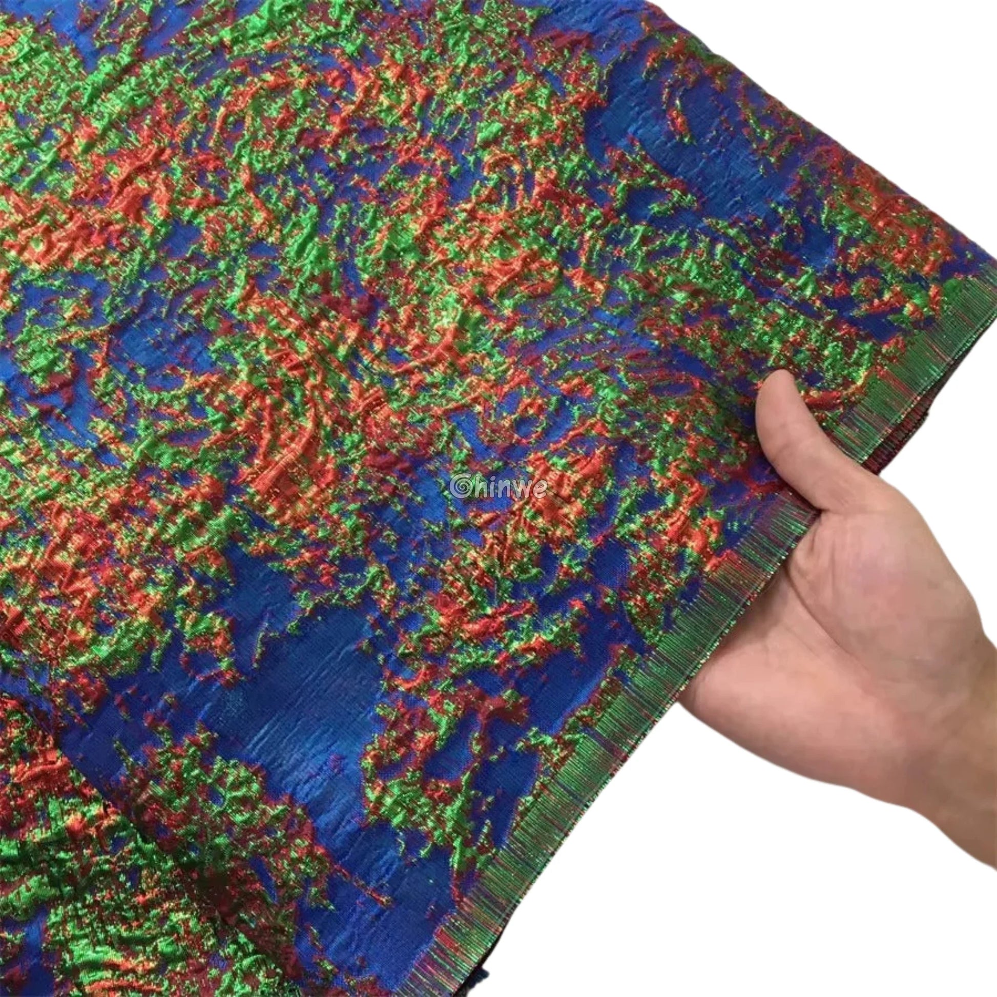 Holographic Crinkle Foil Brocade Fabric – 3D Metallic Texture with Multicolor Reflective Shine