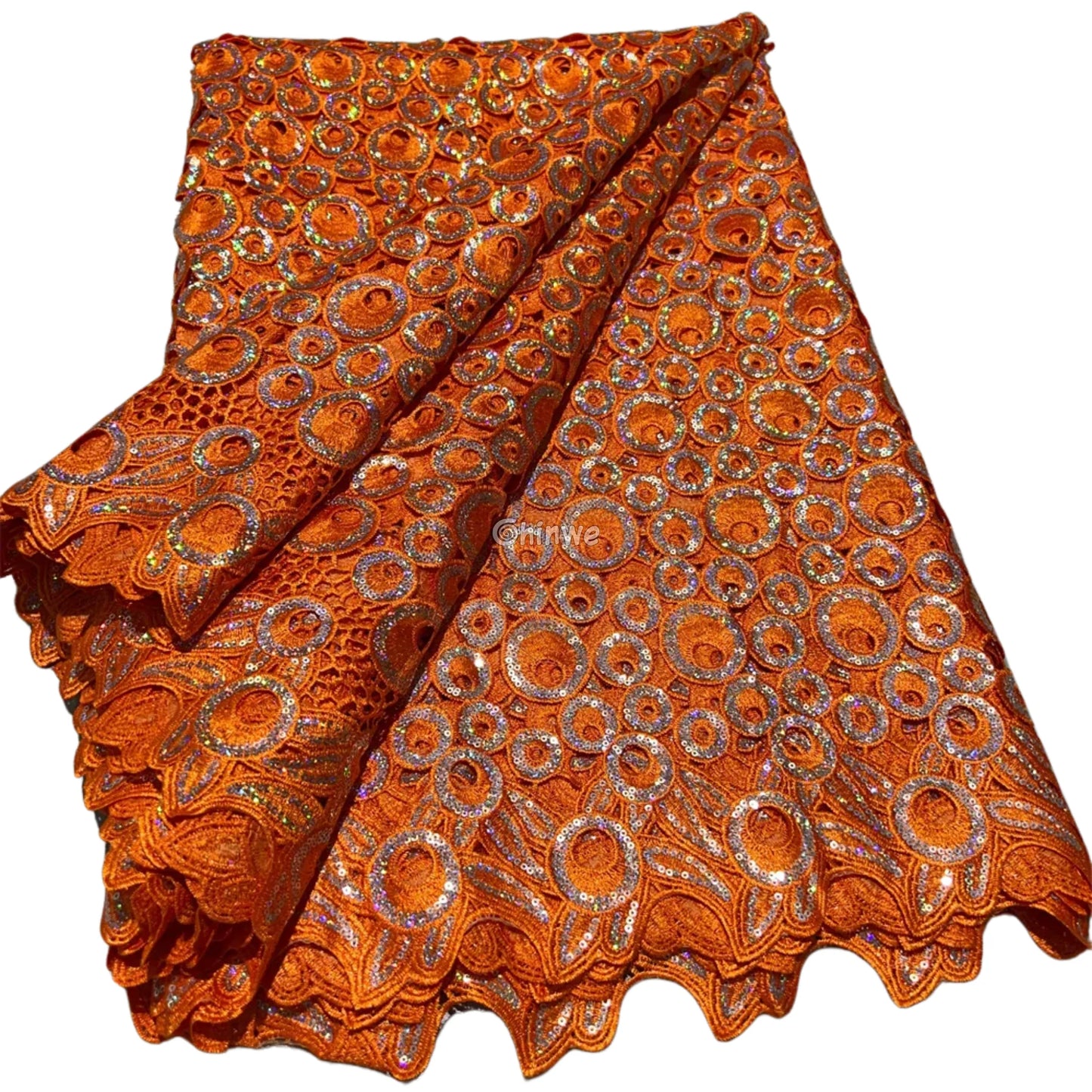 Vibrant Multi-Tone & Holographic Circular Sequins Print Guipure Cord Lace Fabric for Bridal & Couture Gowns Vibrant