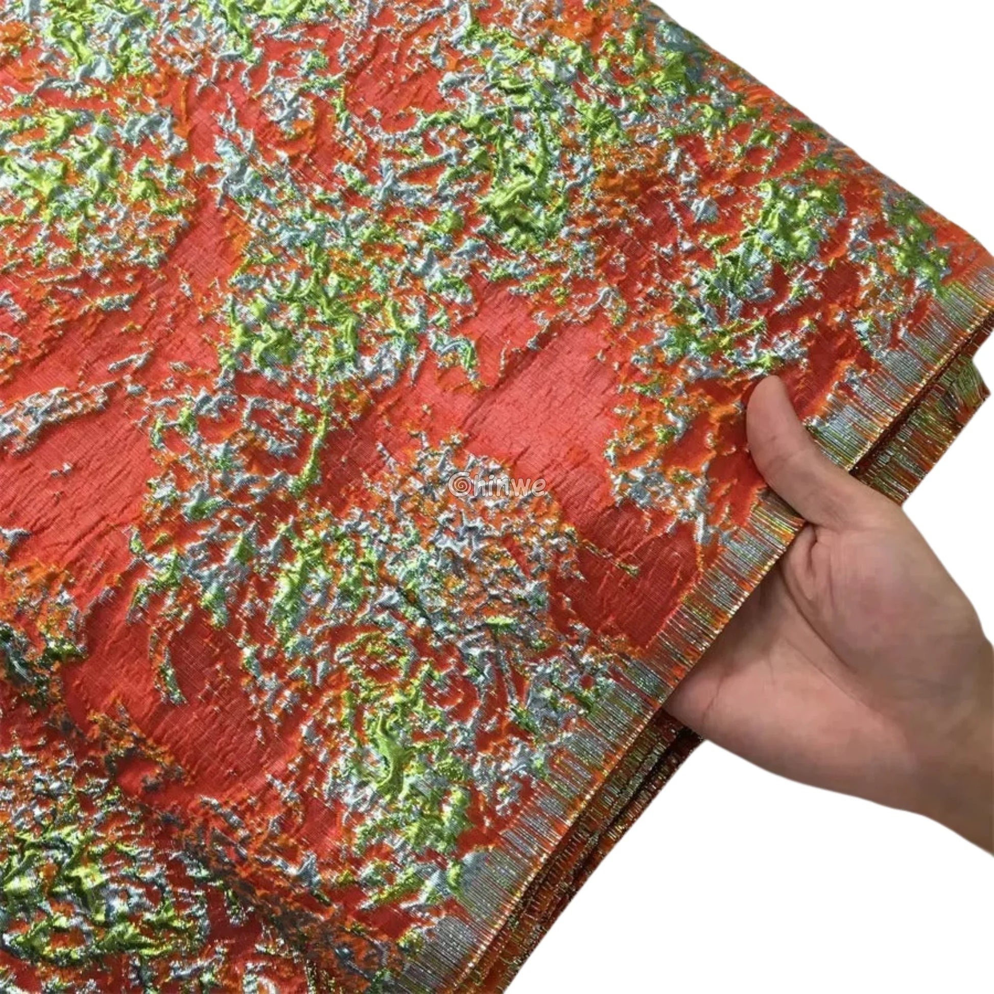Holographic Crinkle Foil Brocade Fabric – 3D Metallic Texture with Multicolor Reflective Shine