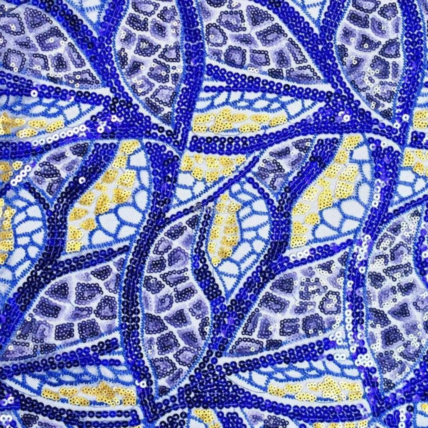 Swirl Sequin Embroidered Lace Print Fabric with Metallic Accents & Scalloped Edge Detail Lace