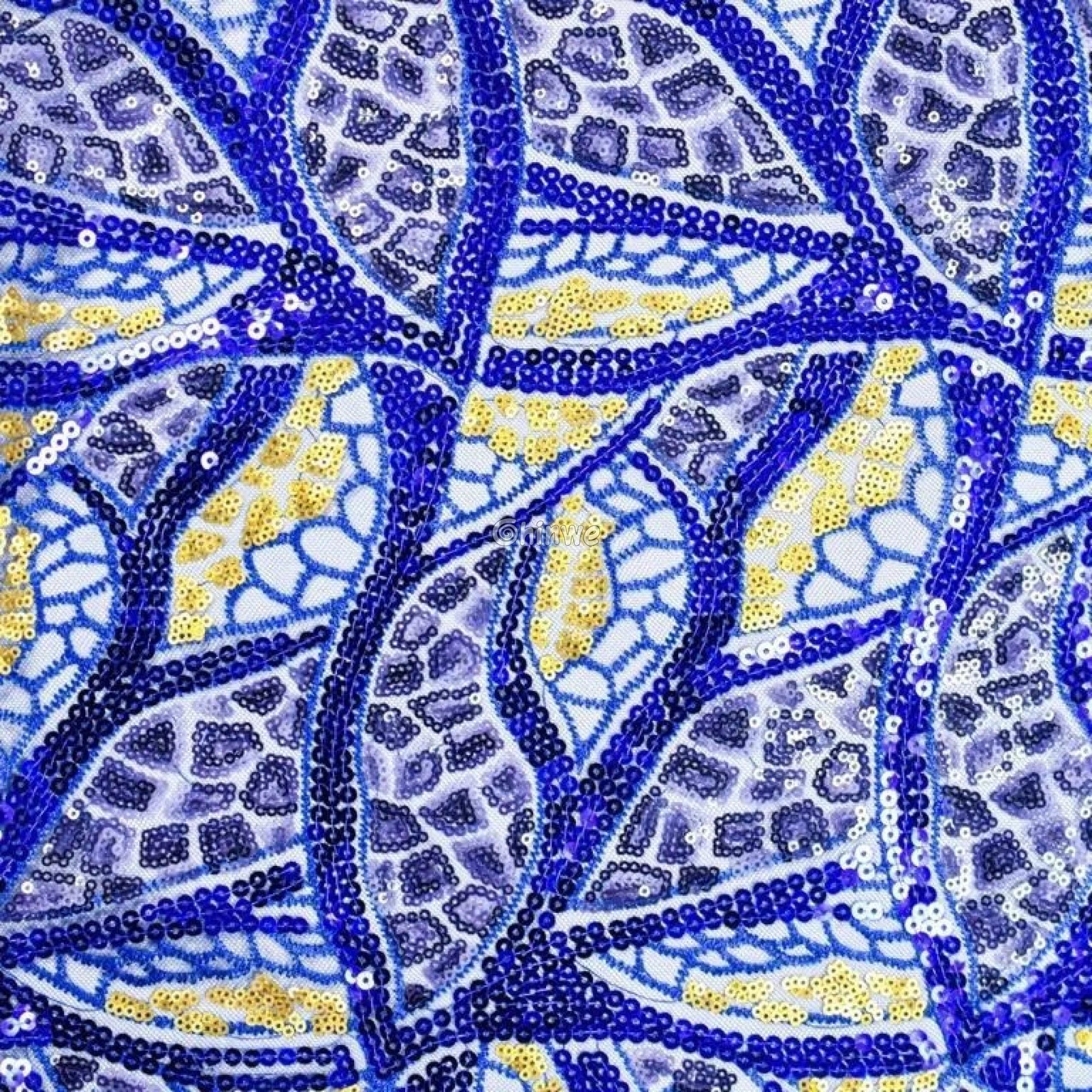 Swirl Sequin Embroidered Lace Print Fabric with Metallic Accents & Scalloped Edge Detail Lace