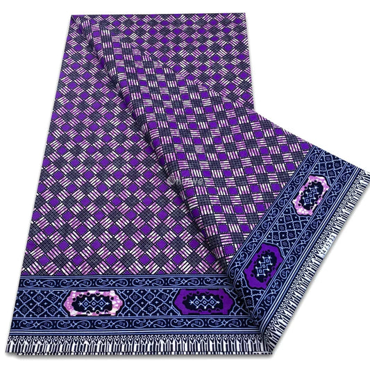 Royal purple and navy geometric lattice wax print with micro-check grid and border accents Royal Purple Grid / 6 yards
