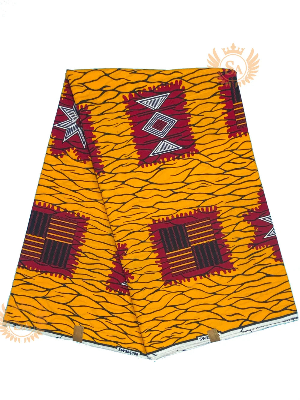 Woven Knot Ankara Wax Print Fabric Collection II – Green, Orange & Red, 6 Yards