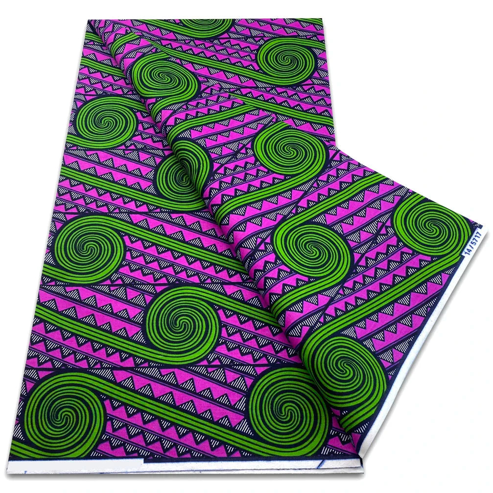 Lime Green Spirals and Black Chevron Stripes on Magenta Ground with Repeating Diagonal Geometric Lines - Lime Green &