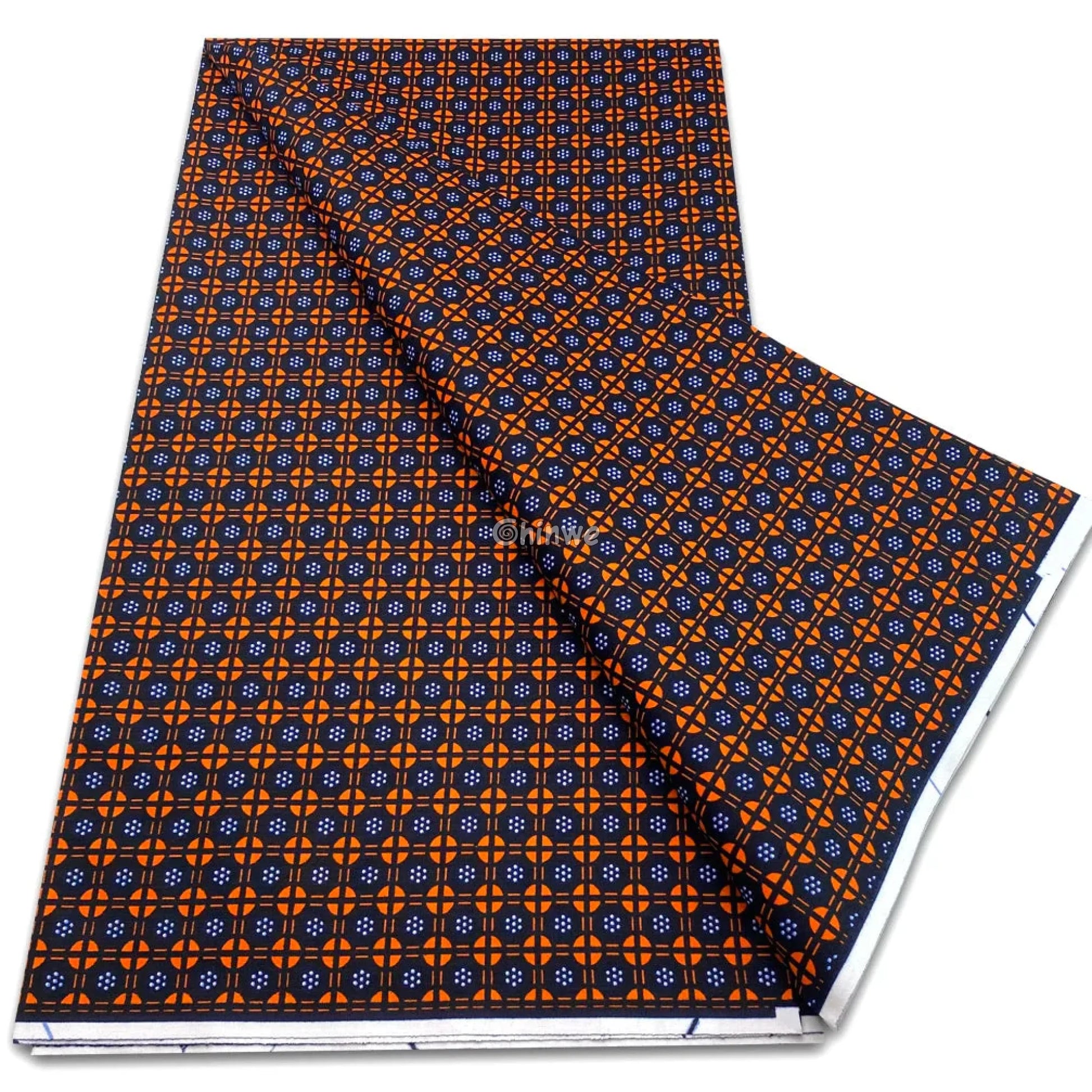 Tangerine Cross Grid with Navy Micro-Circle Print and Repeating Geometric Block Pattern Motif Midnight Navy with
