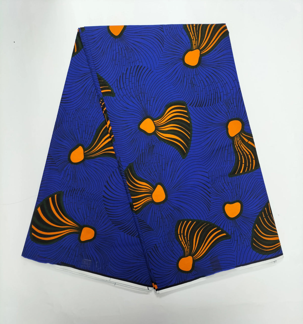 Orange Tassels on Royal Blue Ankara Real Wax Print – Minimal Motif, 100% Cotton, 6 Yards