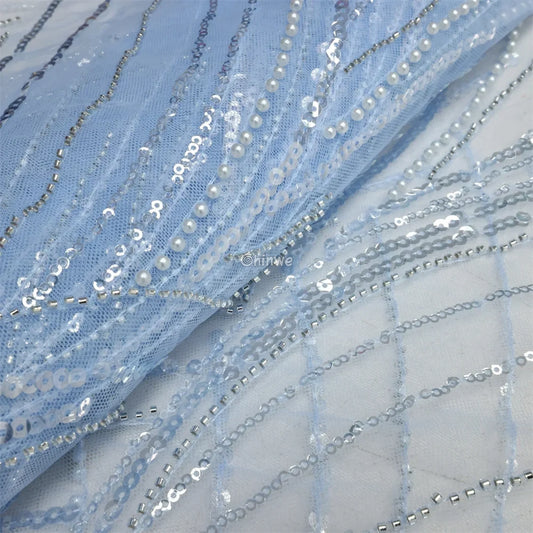 Luxury African Sequins Beaded French Lace Fabric with Bridal Embroidery