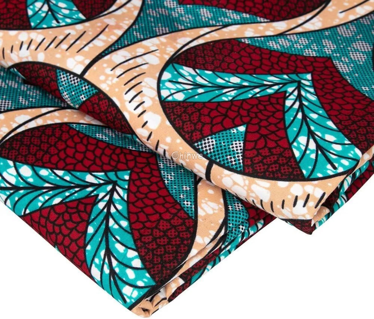 Red and Teal Heart Patterned Ankara Wax Print Fabric