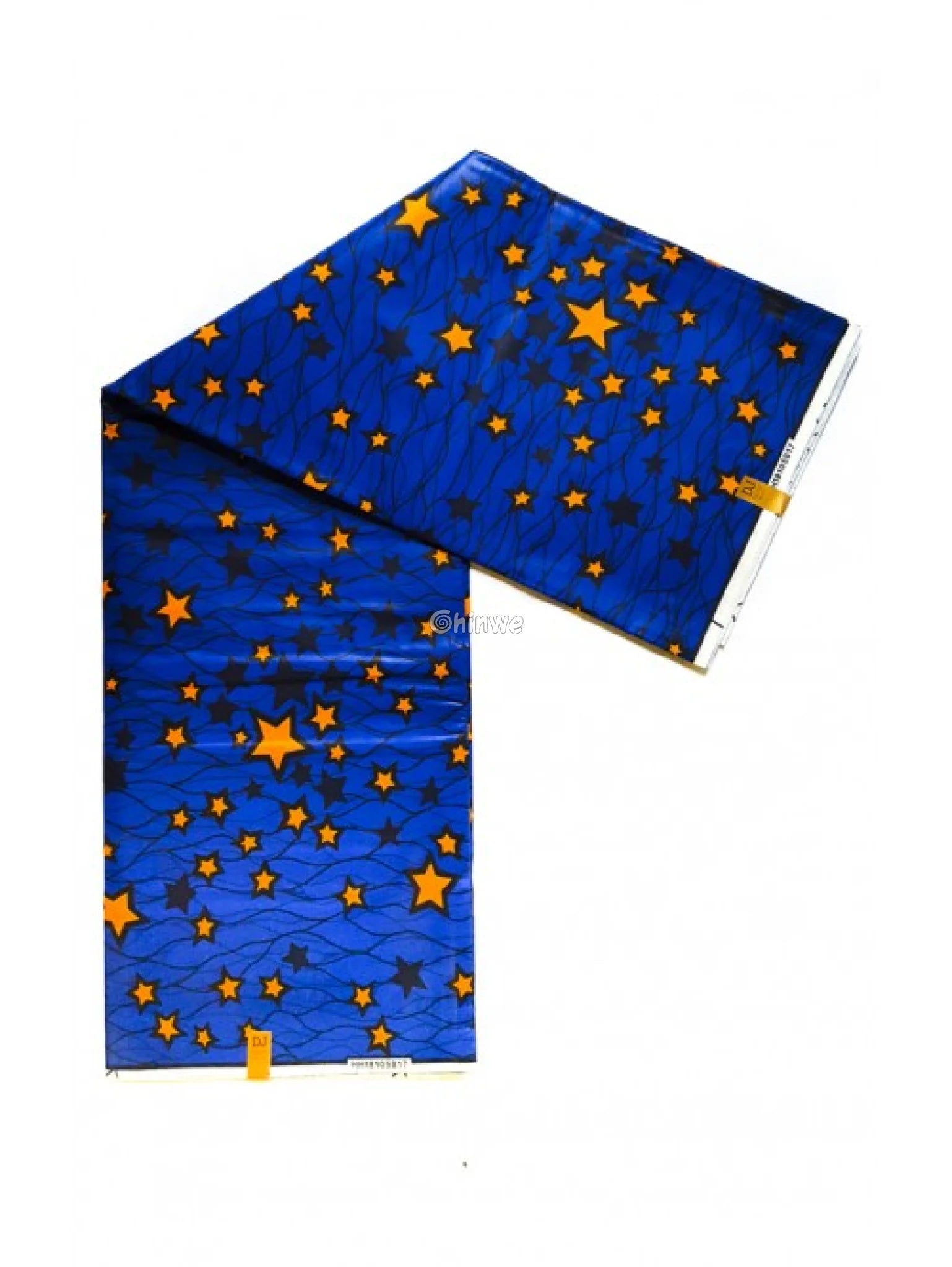 Midnight Blue Starburst Fabric – Orange and Navy Star Pattern Wax Print 6 Yards African Wax Print Fabric