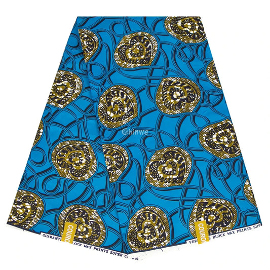 Blue Heart Pattern African Wax Print Fabric