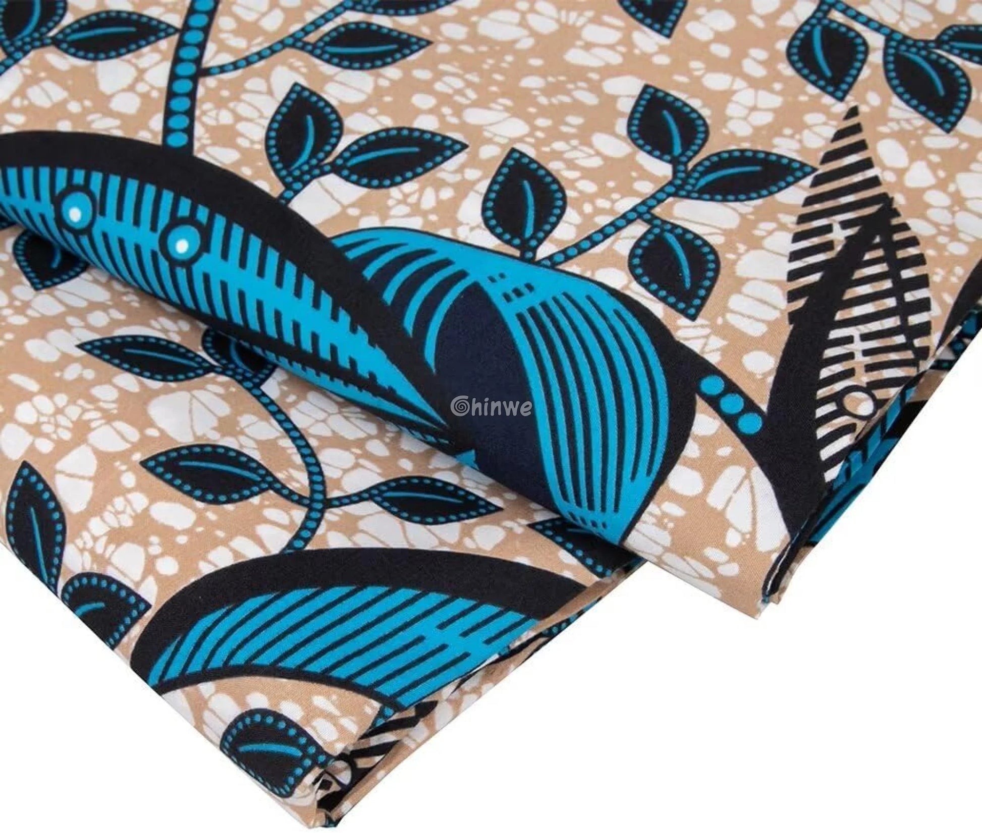 Blue Leaf African Wax Print Fabric  Vibrant Leaves  Unique Textile  Sewing Fabric  Quilting Material