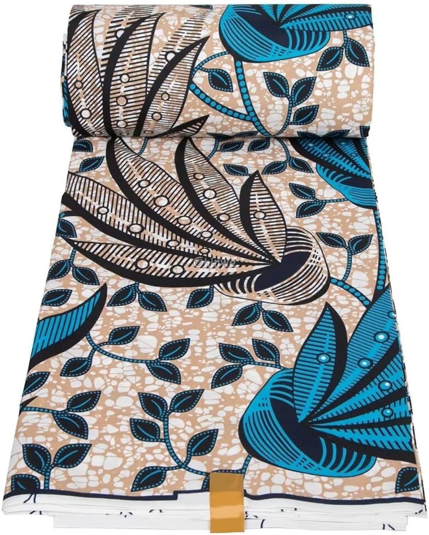 Blue Leaf African Wax Print Fabric  Vibrant Leaves  Unique Textile  Sewing Fabric  Quilting Material