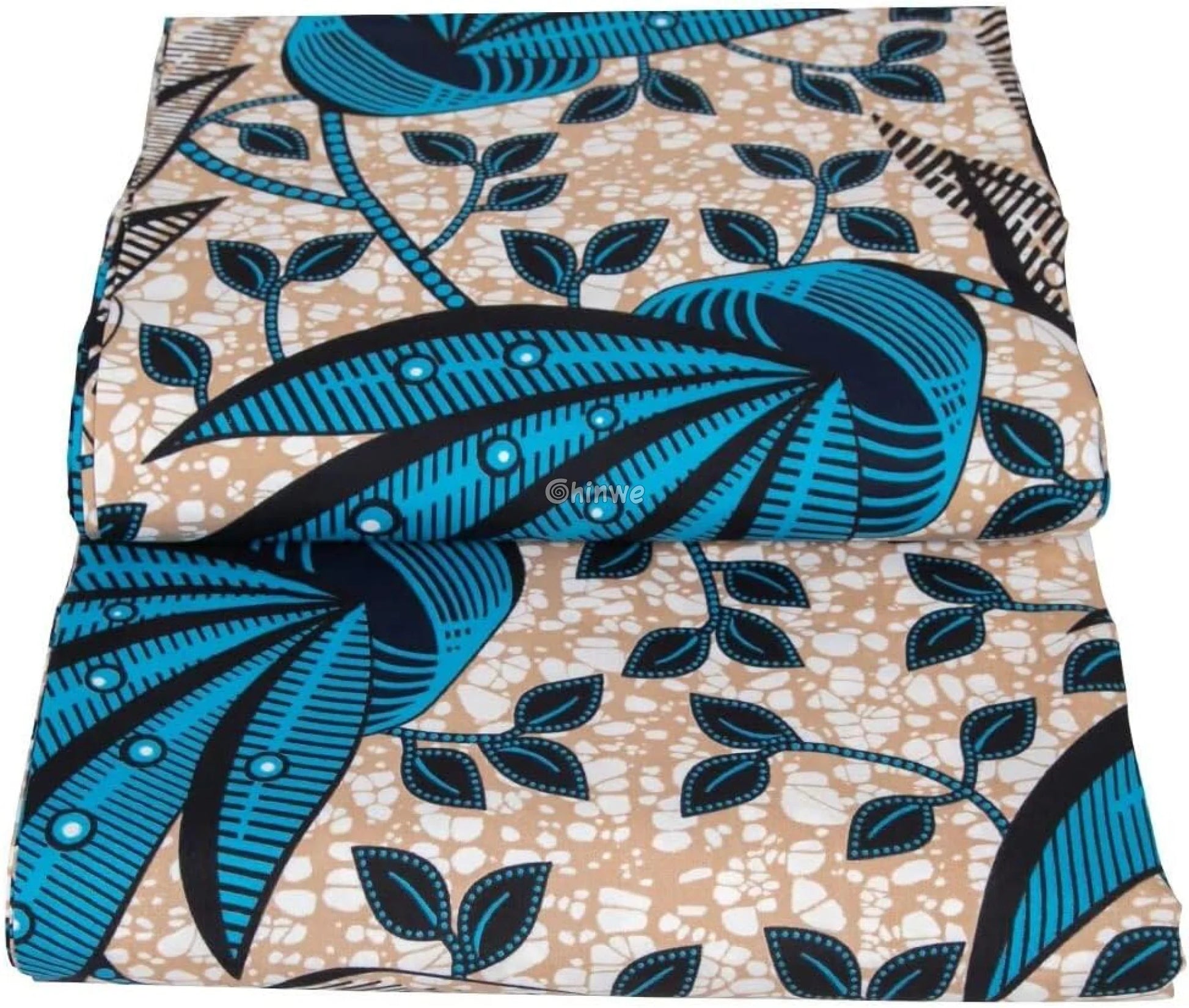 Blue Leaf African Wax Print Fabric  Vibrant Leaves  Unique Textile  Sewing Fabric  Quilting Material