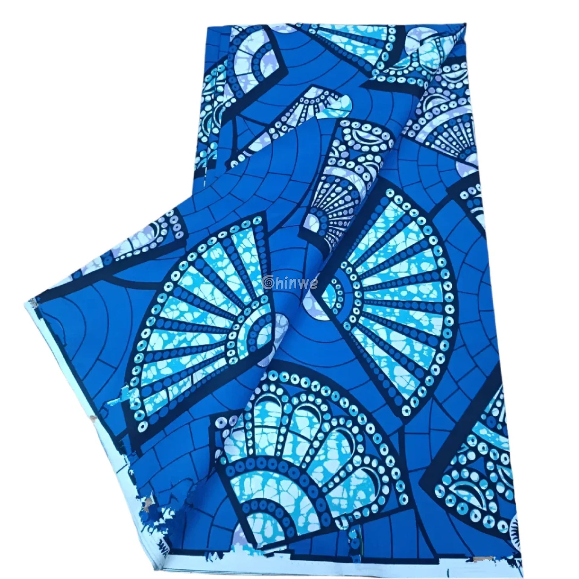 Blue Sky burst Ankara Fabric with Bold Yellow Patterns