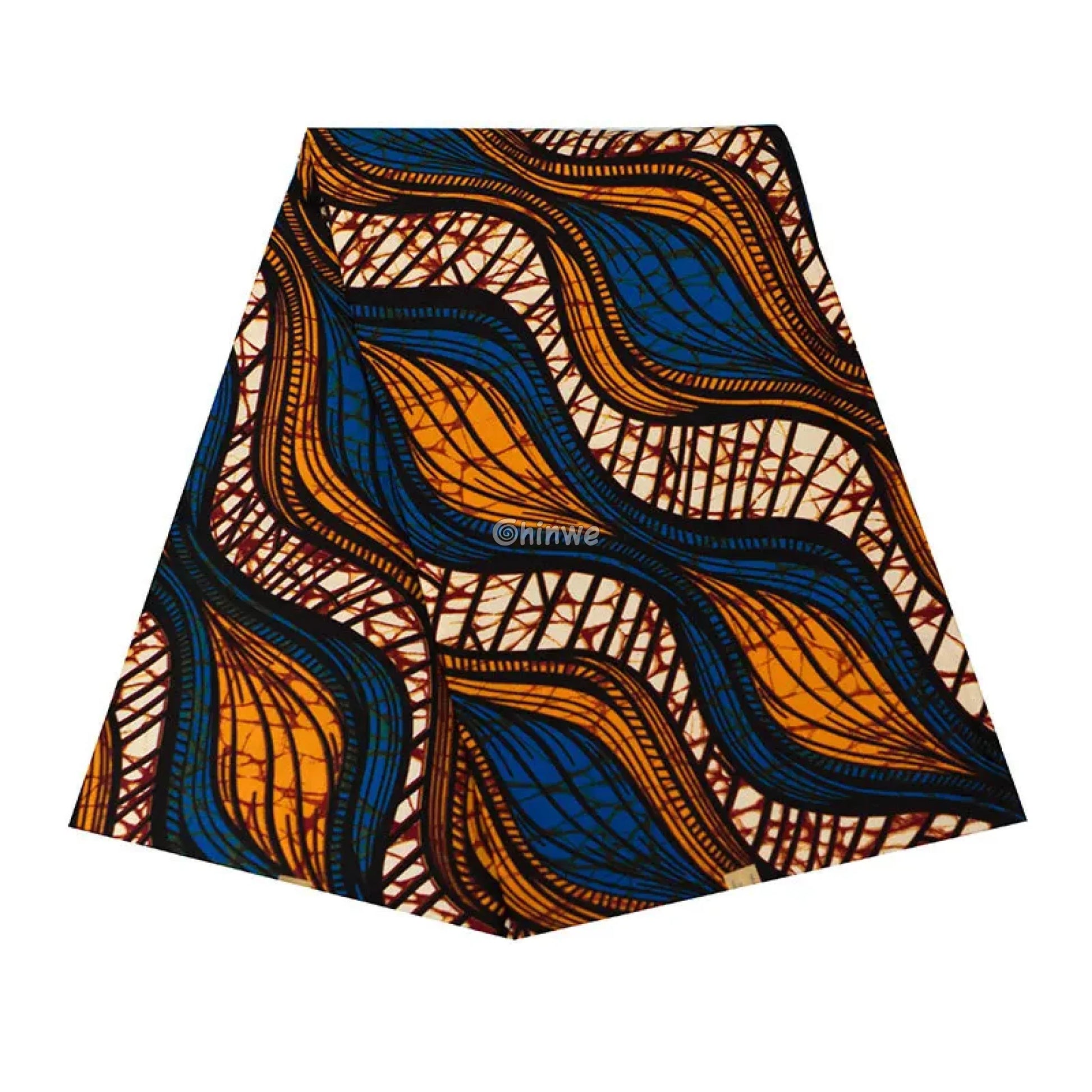Blue and Orange Ankara Wax Print Fabric with Abstract Flowing Lines