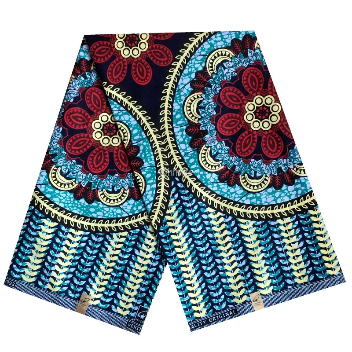 Blue and Red Mandala Ankara Fabric with Floral Accents